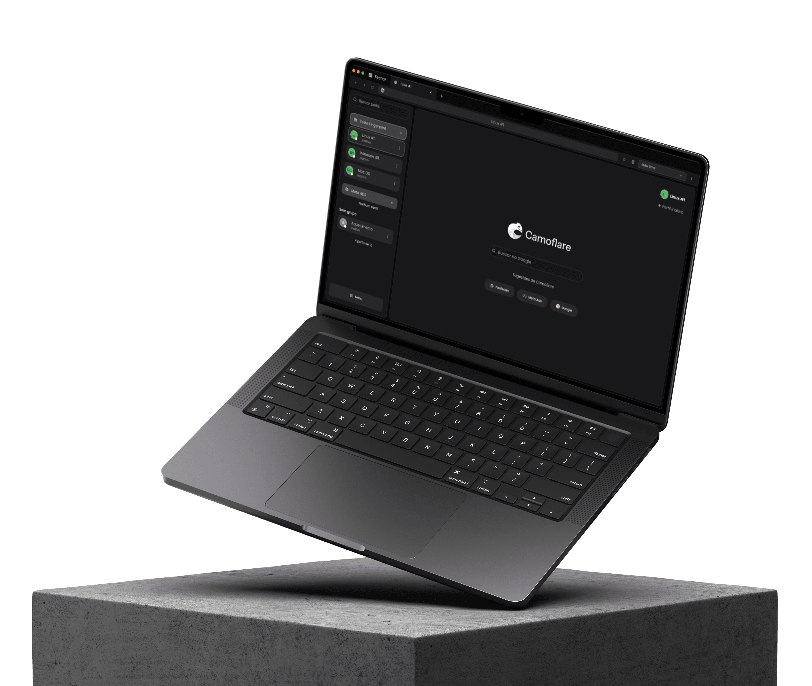 Interface do Camoflare: múltiplos perfis e gerenciamento seguro de contas